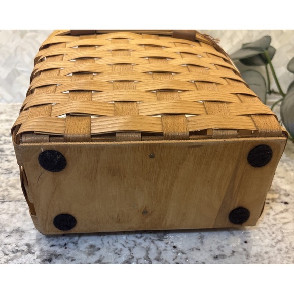 Peterboro‎ Basket  Co. Wooden Woven Wall Pocket Basket Leather Single Handle - Picture 15 of 16